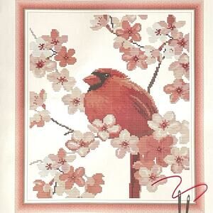 Cardinal Bird Tree Blossoms Stamped Cross Stitch Kit Joy Sunday 16 x 17" New